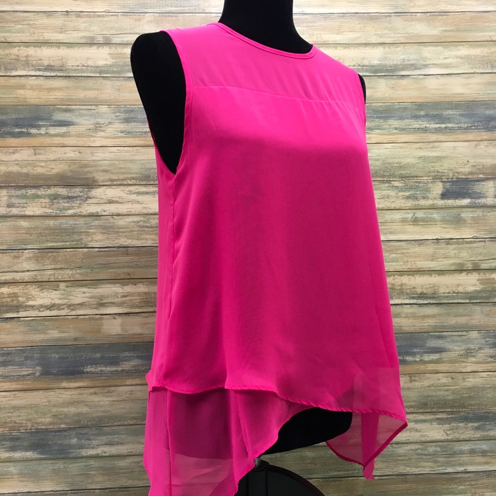 Hot Pink Sheer Layered Tank Top